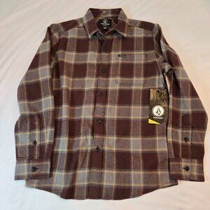 VOLCOM Boy Caden Plaid Button Down Flannel Shirt - Classic/Casual  Sz: M Brown